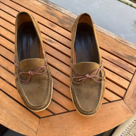 Salvatore Ferragamo MensSuede Moccasin Loafers With Rubber Sole Size 9
